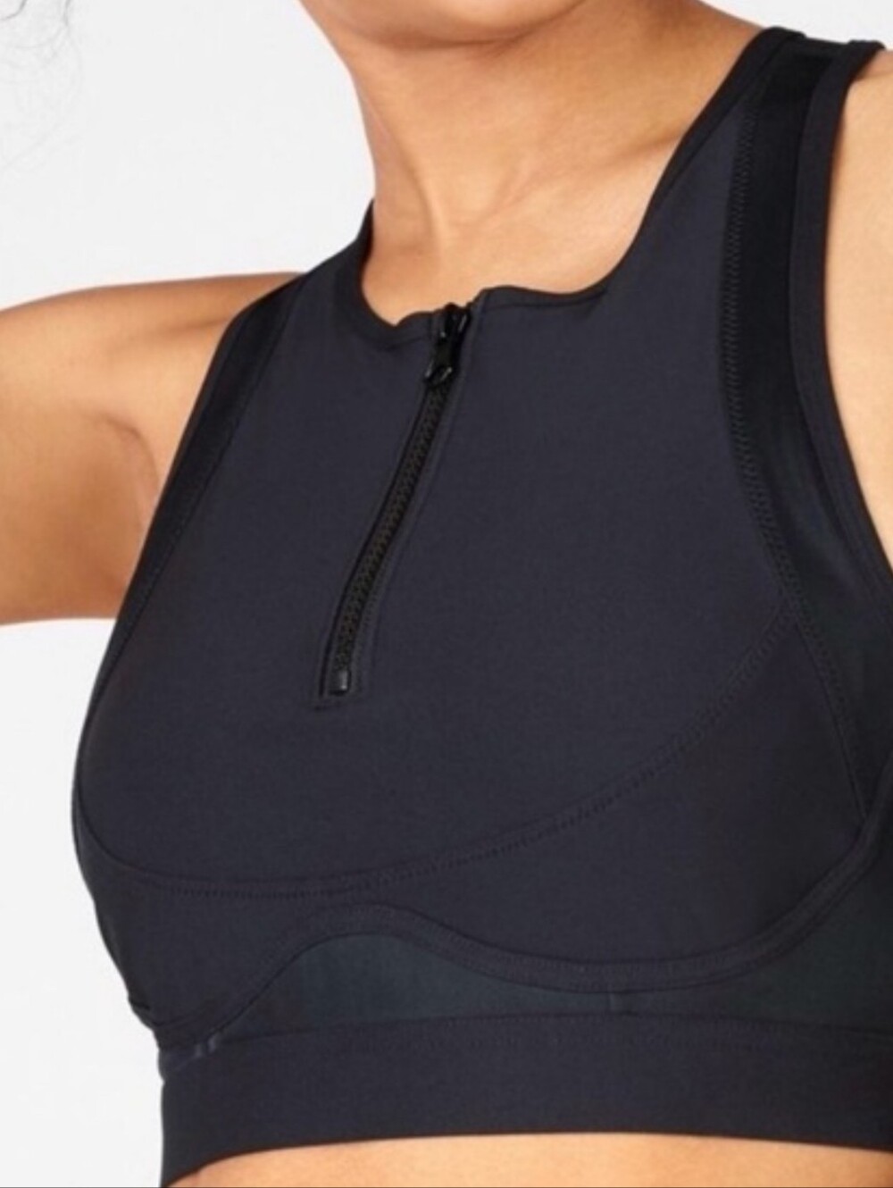 Fabletics Black High-Neck Front-Zip Performance Sports Bra